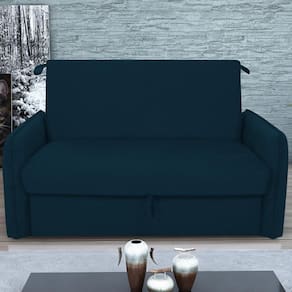 Sofá Cama Com Baú 2 Lugares Furbogh Suede Azul