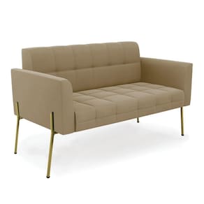 Sofá Namoradeira 2 Lugares Pé De Ferro Dourado Elisa Suede D03 - D`rossi Cor Marrom Rato