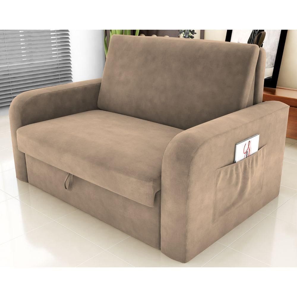 Sofá Cama Com Baú 2 Lugares Harry Suede Bege