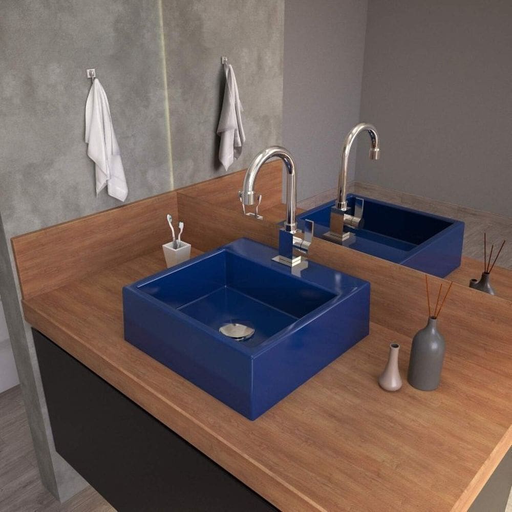 Kit 3 Cubas para Banheiro Q355w Quadrada Compace Azul Escuro