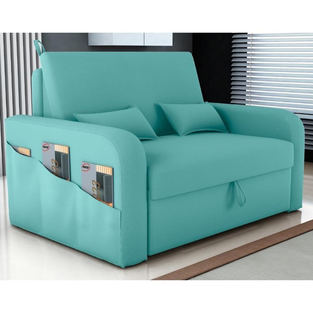 Sofá Cama 2 Lugares Com Baú Bannow Veludo Verde Menta
