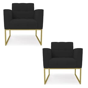 Kit 2 Poltronas Elisa Veludo Base Metálica Industrial Dourado - D`rossi Cor Preto
