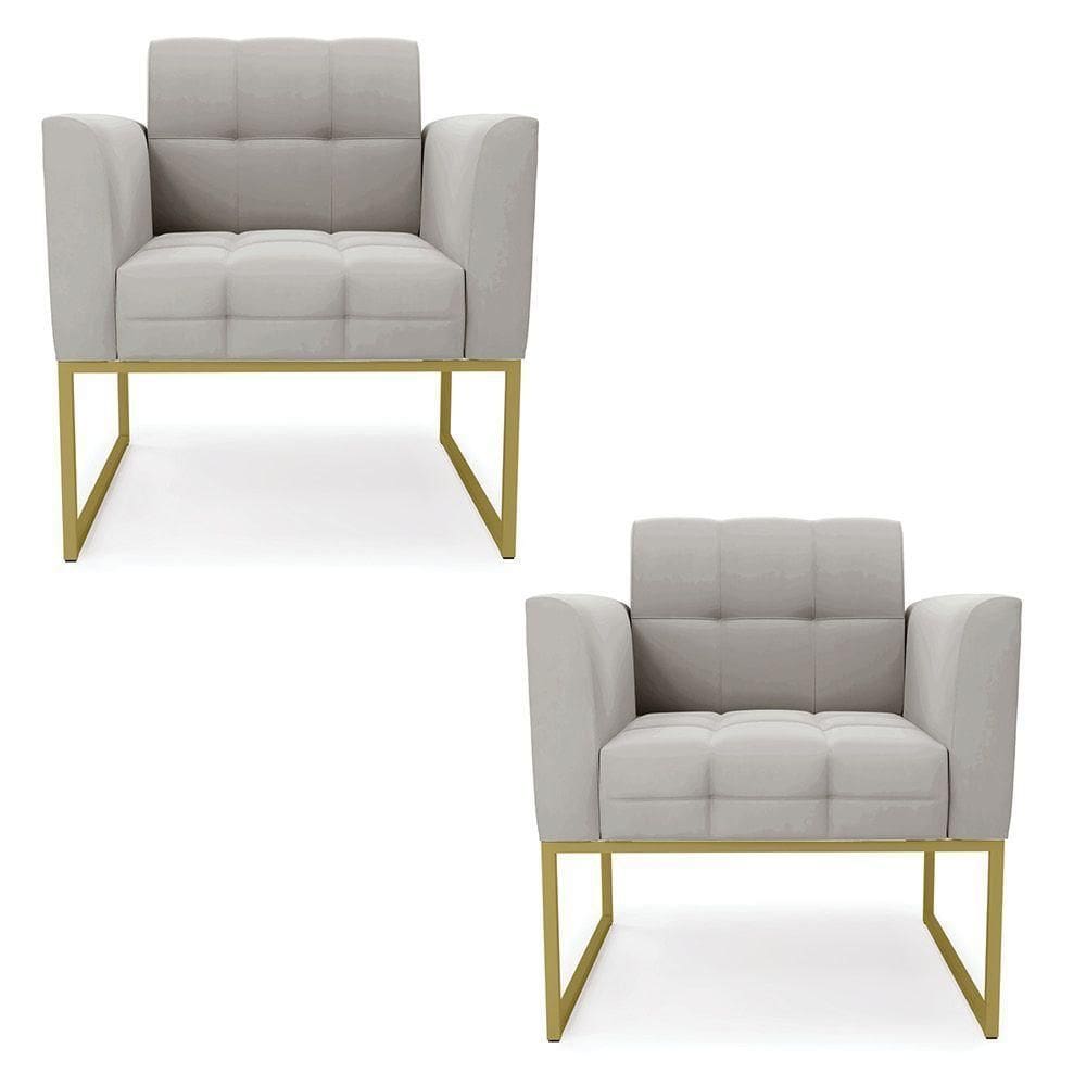 Kit 2 Poltronas Elisa Veludo Base Metálica Industrial Dourado - D`rossi Cor Cinza