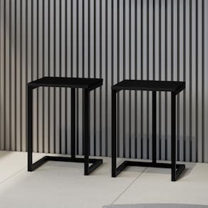 Conjunto 2 Banquetas Varanda Gourmet Tubo Preto Madeirado Preto