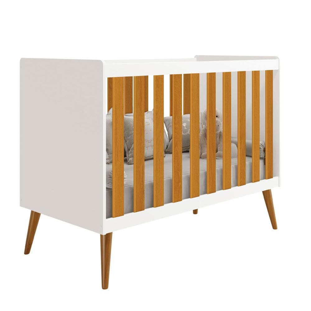 Berço Americano Mini Cama Branco Fosco com Amadeirado Isis