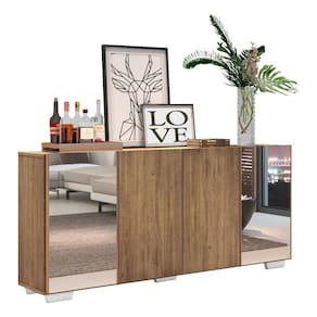 Aparador Buffet com Espelho e Pés Quadrados Rustic/branco