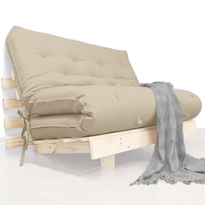 Futon Casal Tokio Sofa Cama Bege Com Madeira Maciça