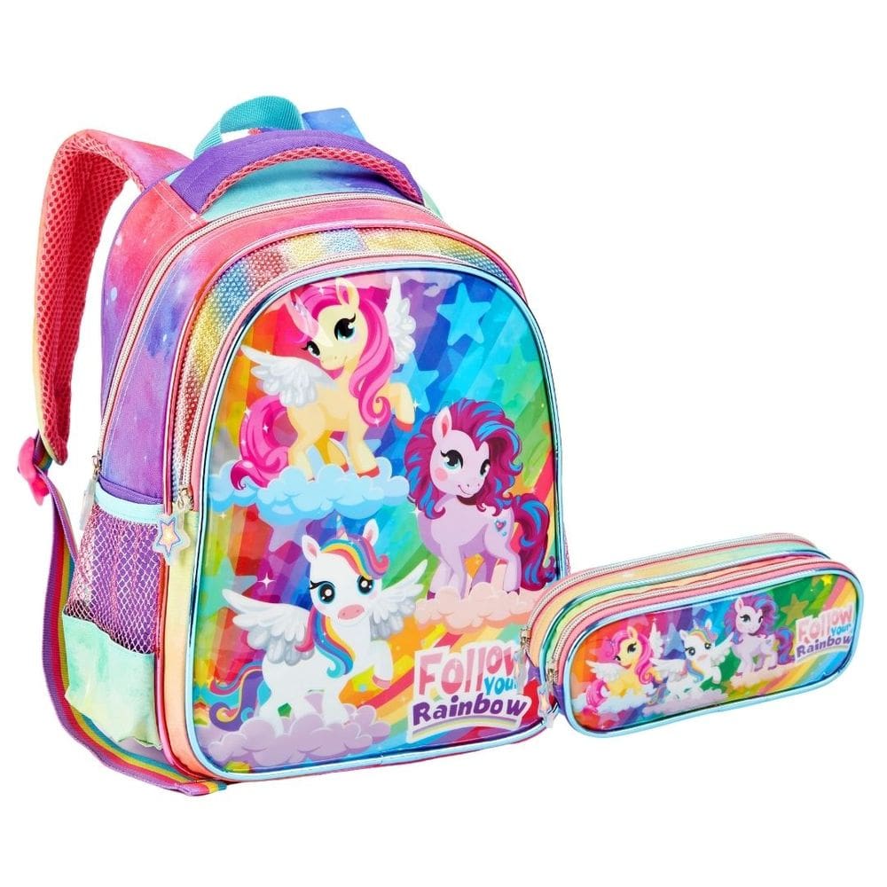 Kit Mochila e Estojo de Creche Infantil Do Unicórnio