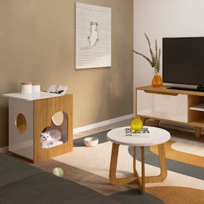 Mesa De Apoio Lateral Tampo Com Nicho E Espaço Pet Artely