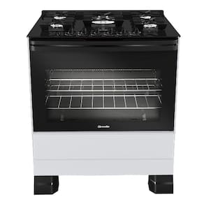 Fogão Mueller 5 Bocas Branco Bivolt Mesa De Vidro e Tripla Chama MFV5BF