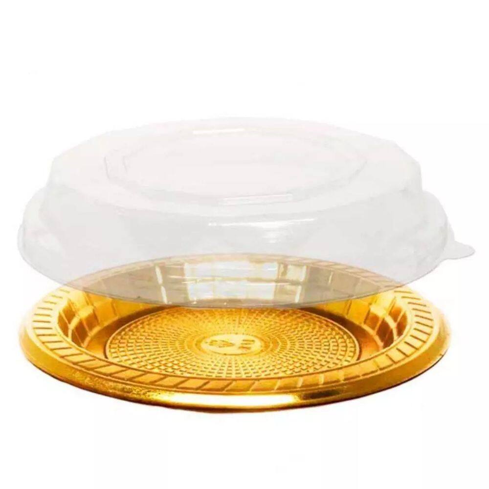 Travel Cake Transparente com Base Dourada 15cm 30 Peças - Ideal para transporte de bolo