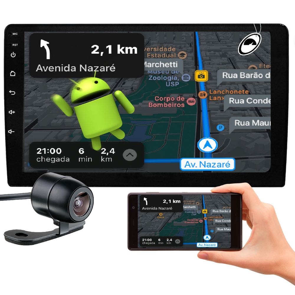 Multimídia 10" Seven Parts SPRA011 2GB Ram 32GB Android Auto Carplay + Câmera de Ré