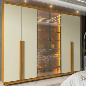 Guarda Roupa Casal 2,30m  6 Portas com Pés com Led Imperatriz Reflecta Naturale/OffWhite