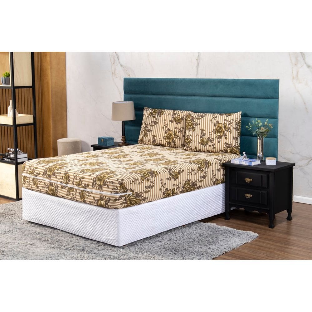 Protetor de Colchão Cama de Viuva Solteirão 28cm + Fronha Capa com Zíper Malha Gel Estampada
