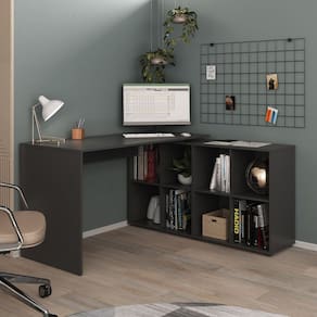 Escrivaninha em L Mesa Office 8 Nichos Nero II