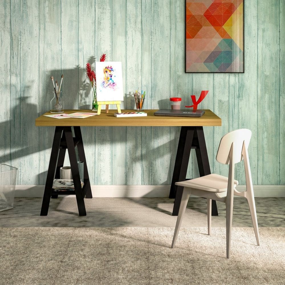 Escrivaninha Art II Mesa estilo Cavalete com Prateleiras