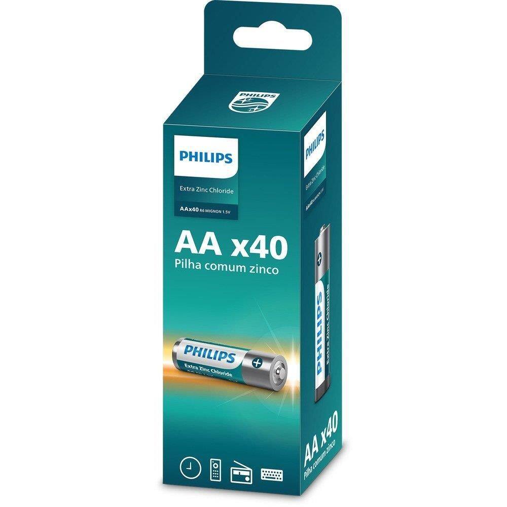 Pilha Philips Comum de Zinco Pequena AA|  R6L40TF/59 - 10 Embalagens com 4 Unidades