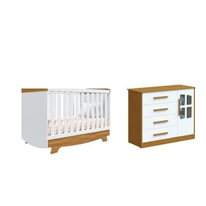 Berço Cris e Cômoda Charlo Elo Moveis Peroba MDF 04 gavetas