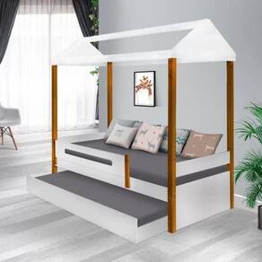 Cama Solteiro Sara Branca Mel Com Cama Auxiliar