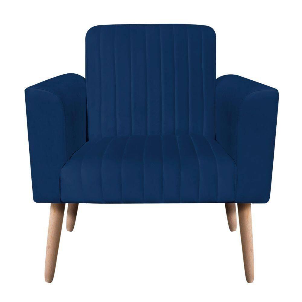 Poltrona Viena Gomada Suede Azul Marinho Pés Palito Natural D`rossi