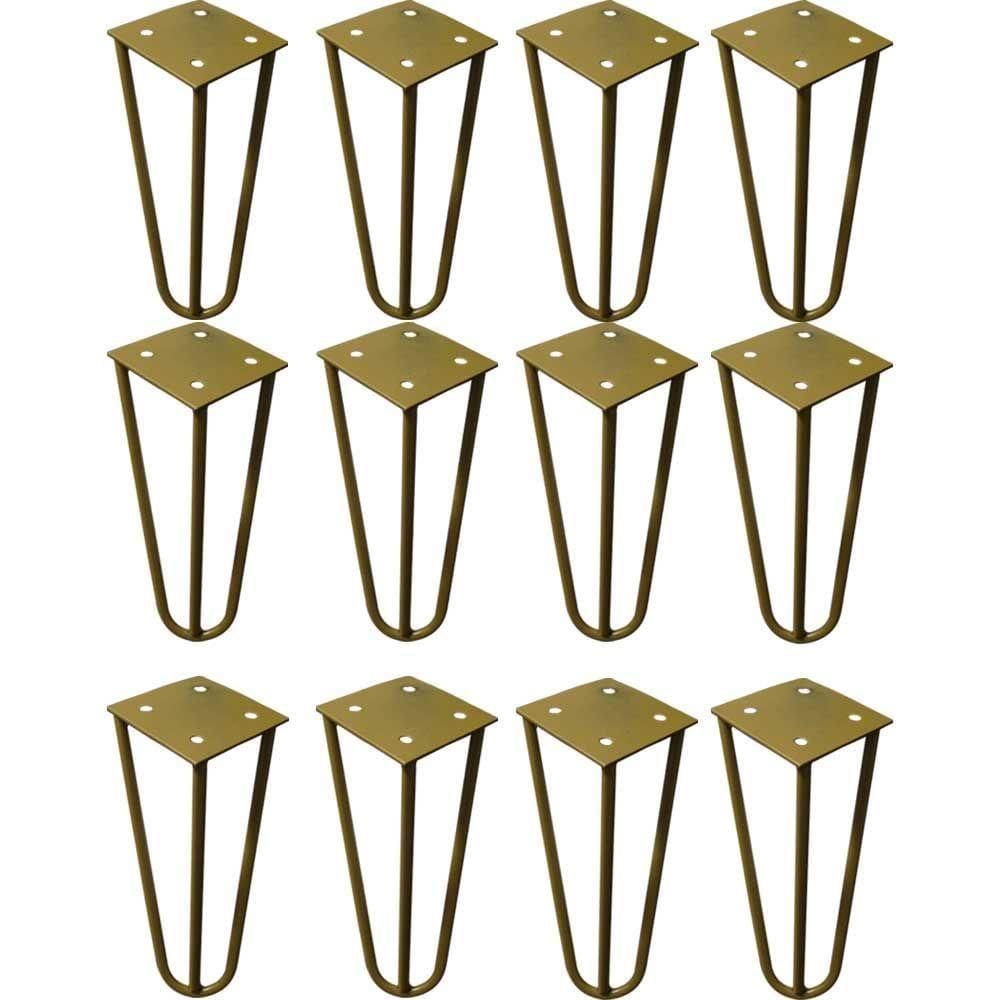 Kit 12 Pés De Metal 25 Cm Harpin Legs Rack E Puffs Dourado