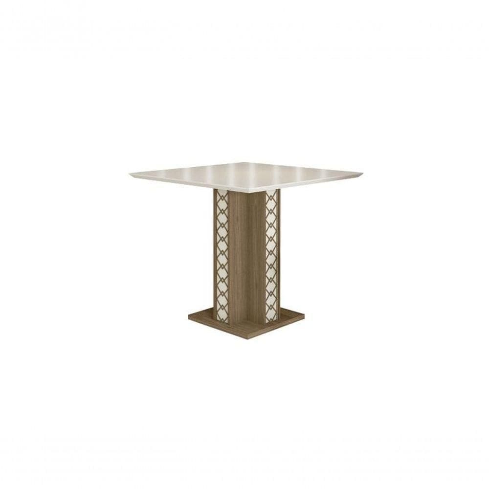 Mesa De Jantar Ísis 90Cm Com Vidro Carvalho/Off White - Poliman