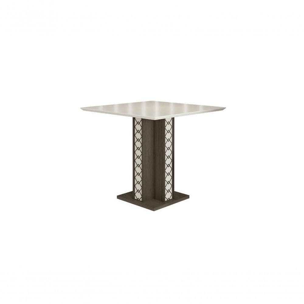 Mesa De Jantar Ísis 90Cm Com Vidro Amêndoa/Off White - Poliman