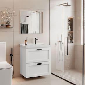 Kit Armario Banheiro Provençal 66 Branco c/ Bancada Sintética Branca