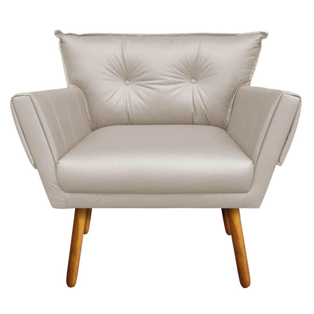 Poltrona Corino Bege Pés Palito Castanho