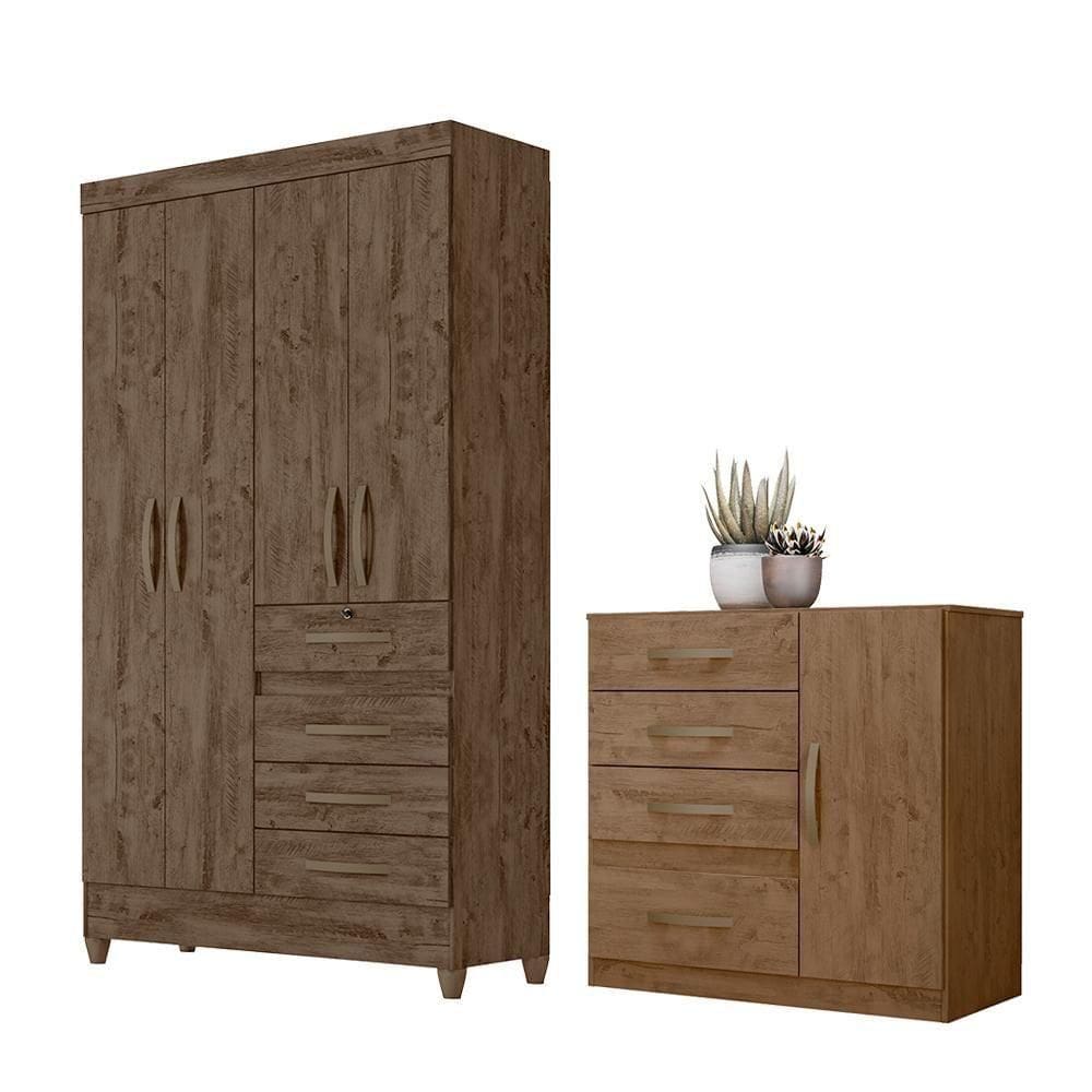 Jogo Gaveteiro E Roupeiro Tulum Castanho Wood