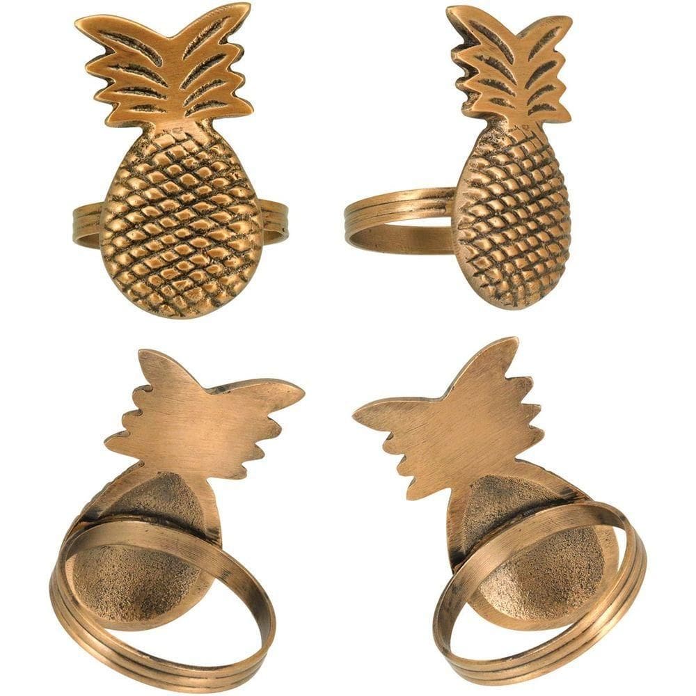 Anel Guardanapo 6X4X4Cm Metal Dourado 4Pç Abacaxi