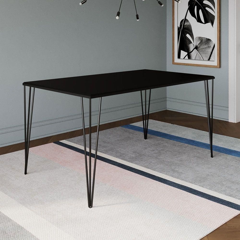 Mesa Elen Tampo Retangular 140 X 80 Cm De Madeira Preto Asturias - Cor: Preto