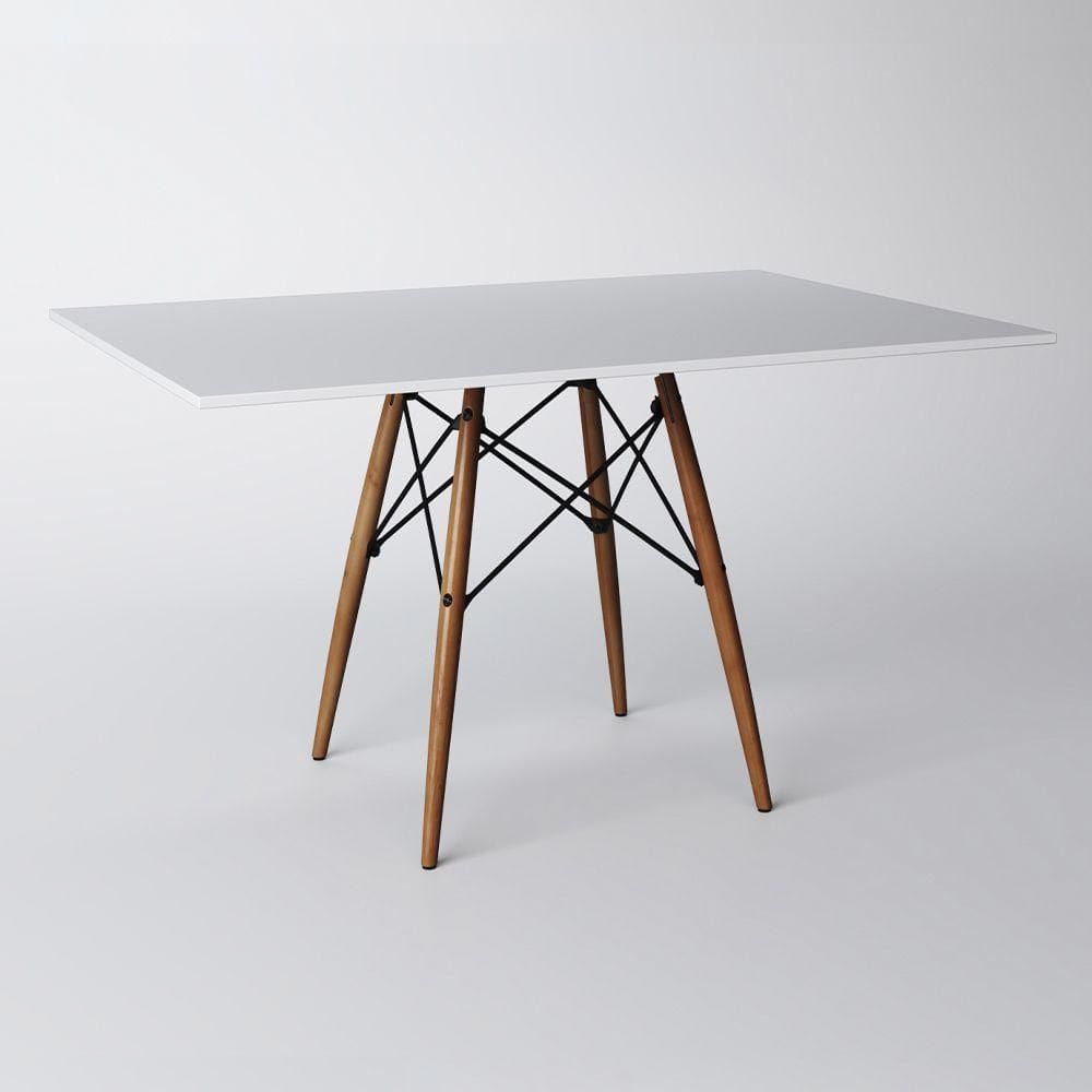 Mesa Eames Eiffel Retangular Tampo De Madeira 120x75cm Branco - Cor: Branco