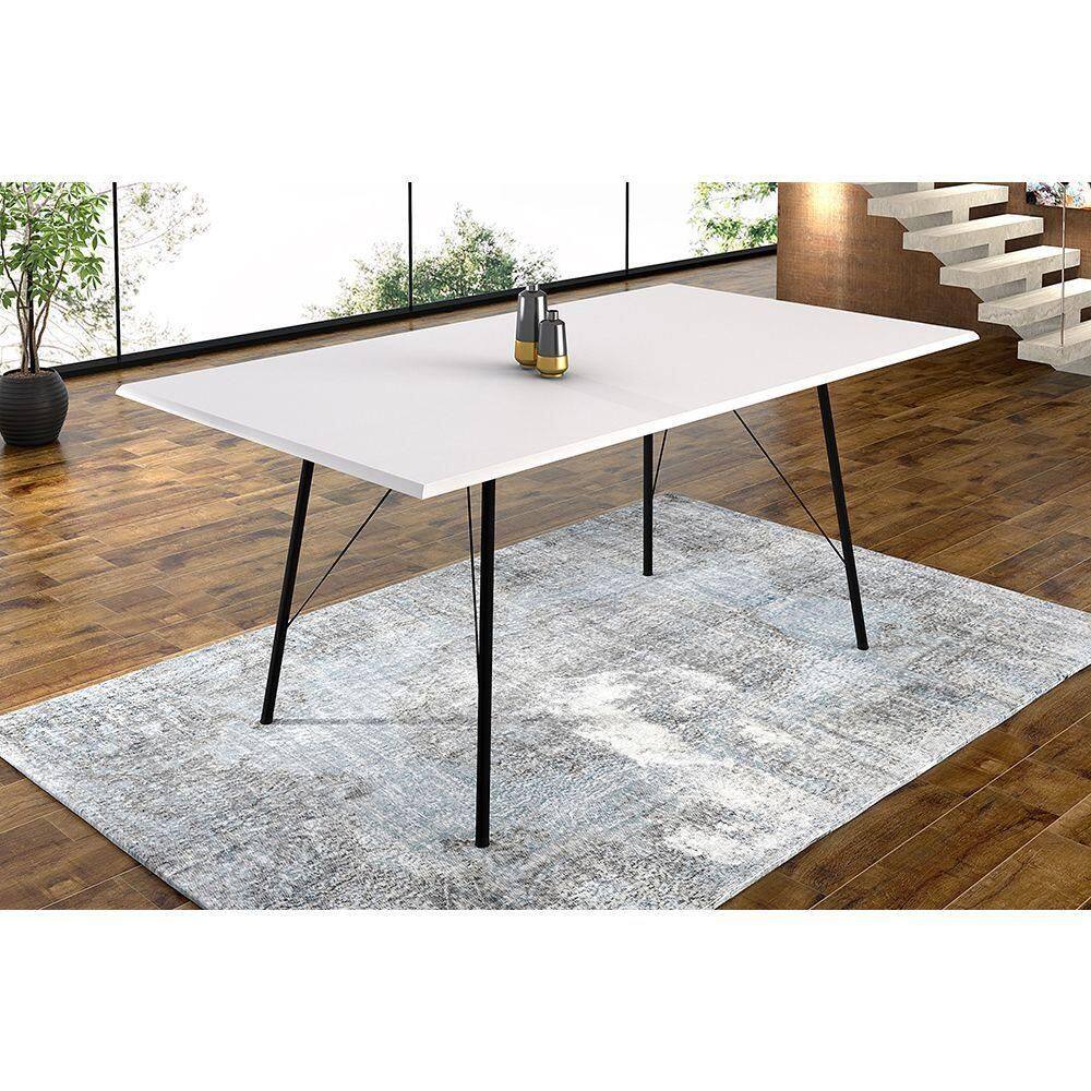 Mesa Sala De Jantar Paraty Preto 140x80cm Tampo Branco - Cor: Preto