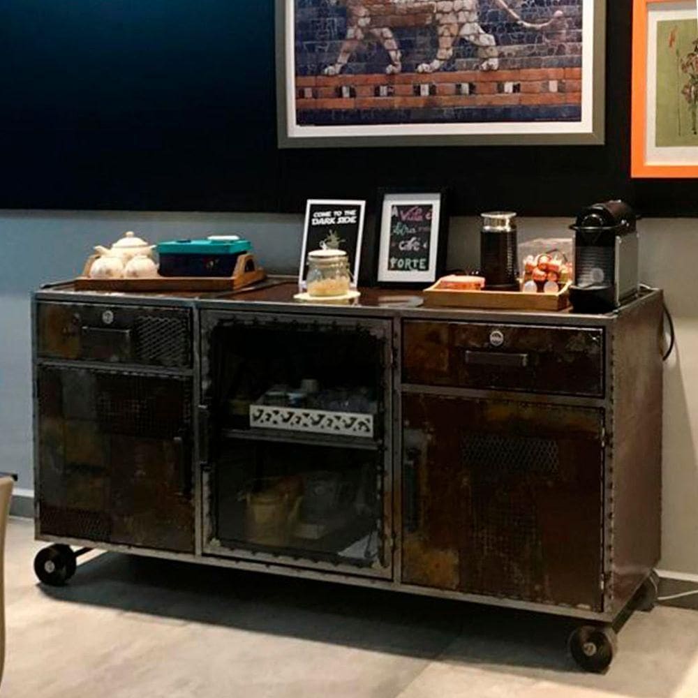 Buffet Aparador Bronx Glass Estilo Industrial Em Ferro 120cm