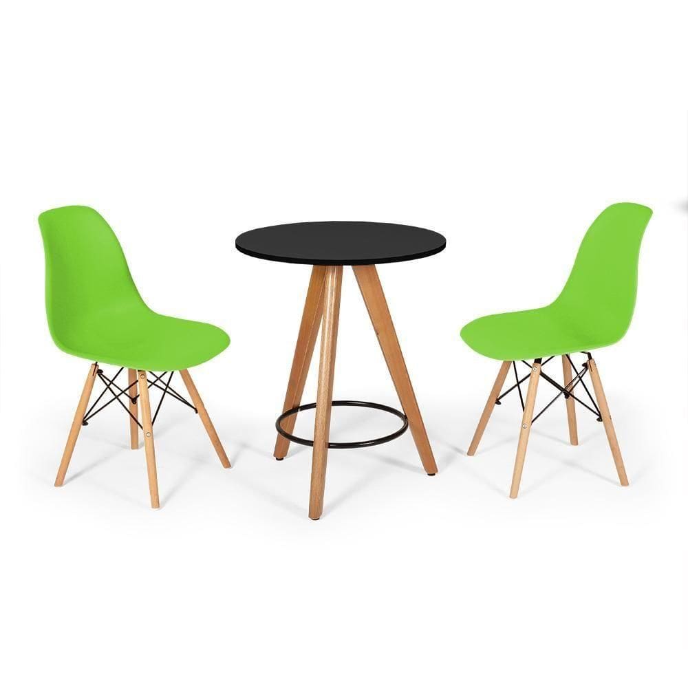 Conjunto Mesa Redonda Aline 70Cm Preta Com 2 Cadeiras Eames Eiffel - Verde