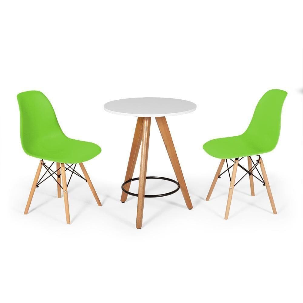 Conjunto Mesa Redonda Aline 70Cm Branca Com 2 Cadeiras Eames Eiffel - Verde