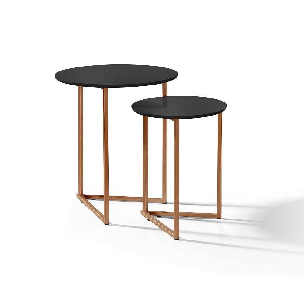 Mesa Lateral De Sala Pé Ferro Estilo Industrial Cobre/preto