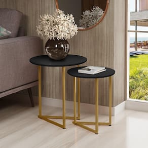 Conjunto De Mesa De Canto Jade Sala Estar Pé De Aço Dourado