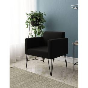 Poltrona Ideal Para Recepção Turim Pés Hairpin Preto Tecido Suede Preto - Cor: Marrom