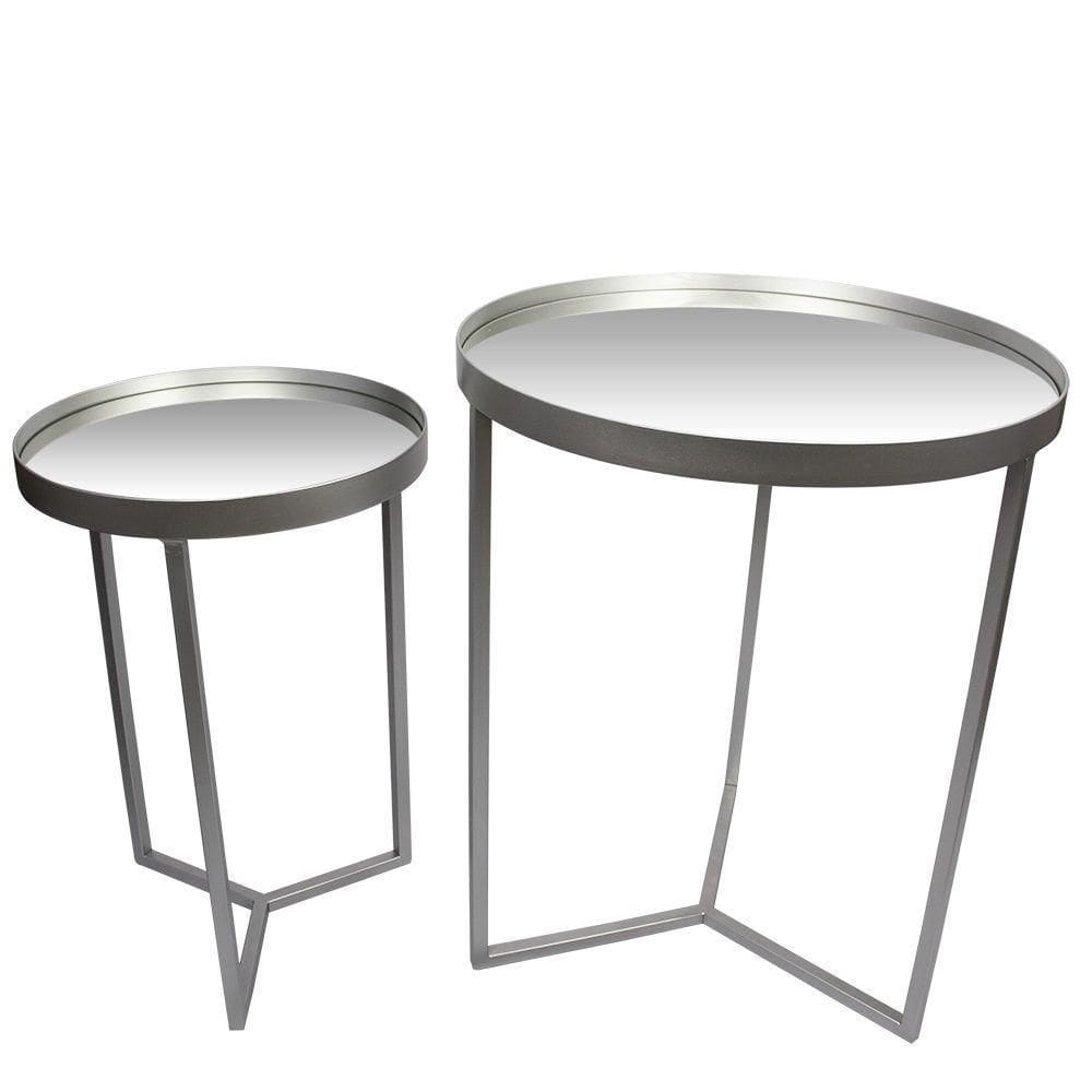 Conjunto Mesa De Apoio E Lateral Espelhada Prata - D`rossi