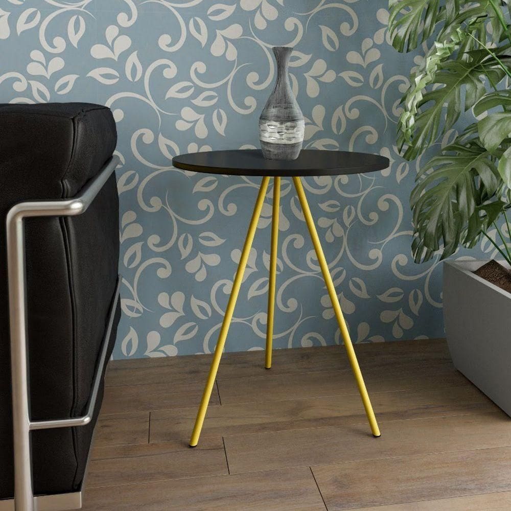 Mesa Lateral Gabriela Wood Preto E Amarelo - Cor: Preto