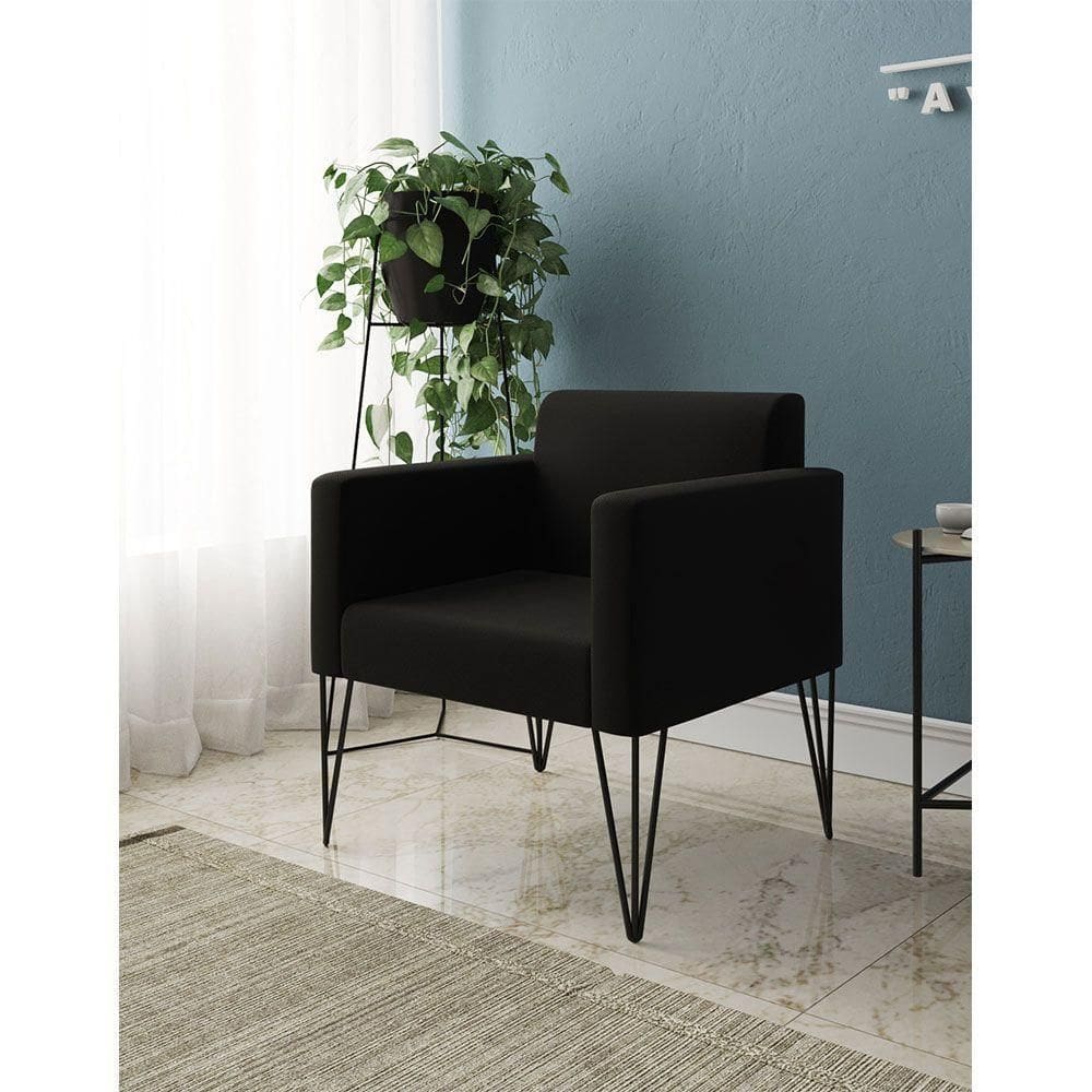 Poltrona Decorativa Turim Pés Hairpin Preto Tecido Suede Preto - Cor: Marrom