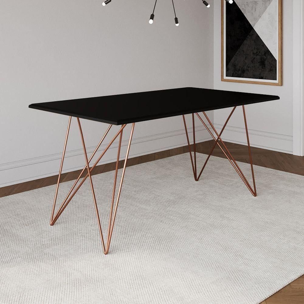 Mesa De Jantar Trama Base Cobre Com Tampo Preto 140 X 80 - Asturias - Cor: Marrom
