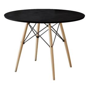 Mesa Eiffel Redondo Tampo De Madeira 90 Cm Preto - Cor: Preto
