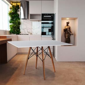 Mesa Eiffel Design Charles Eames Retangular Branca 120x75cm Base Madeira - Cor: Branco