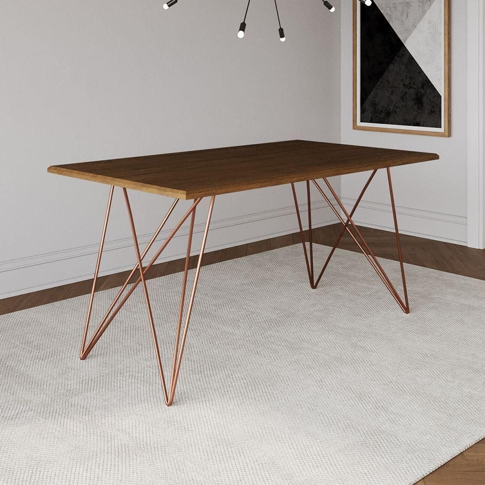 Mesa De Jantar Trama Base Cobre Com Tampo Amêndoa 140 X 80 - Asturias - Cor: Marrom