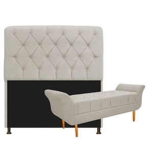 Kit Cabeceira e Recamier 140 Cm Casal Suede Bege
