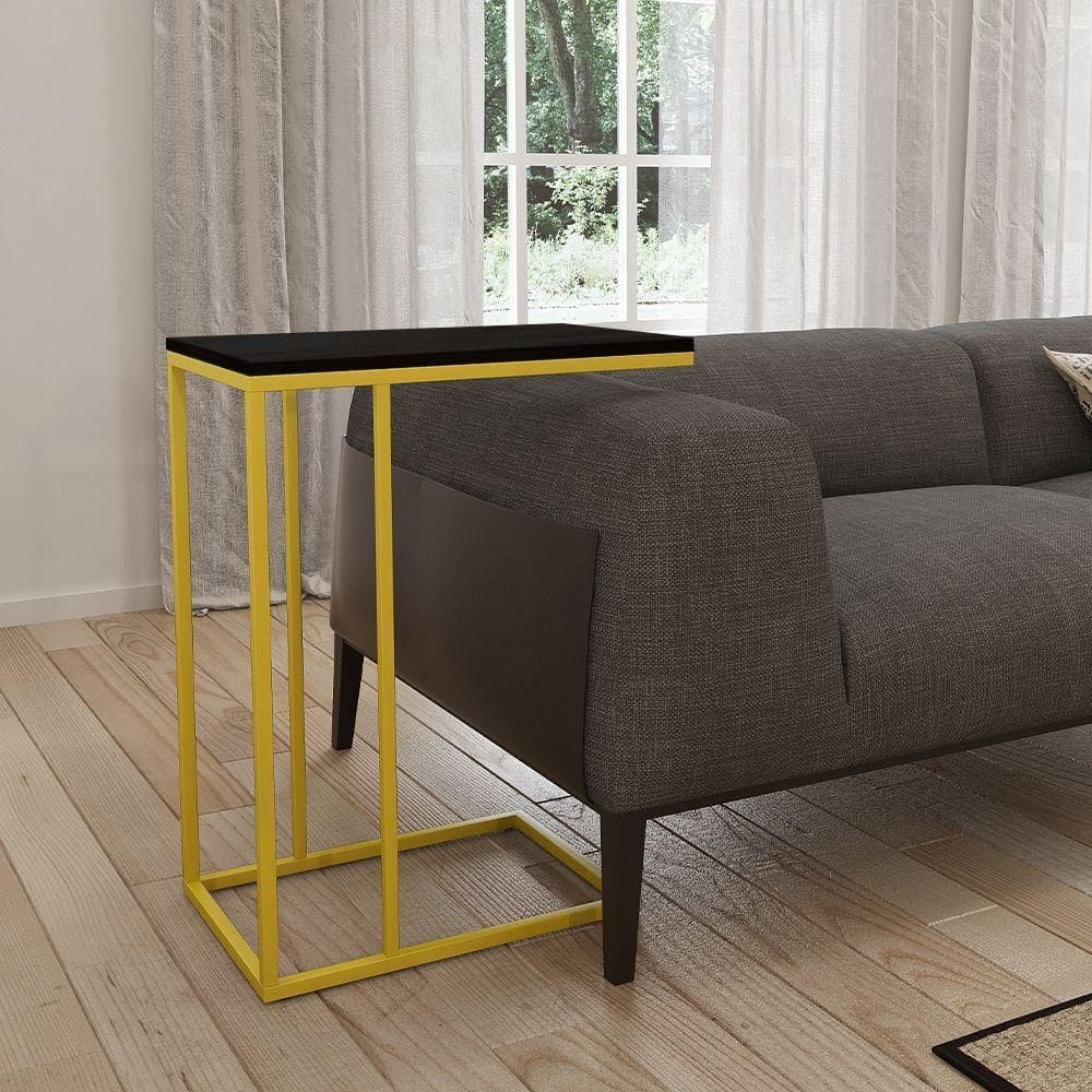 Mesa Lateral Industrial Elena Tampo Preto Base Ferro Amarelo - Cor: Amarelo
