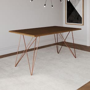 Mesa De Madeira Trama Base Cobre Com Tampo Amêndoa 140 X 80 - Asturias - Cor: Marrom
